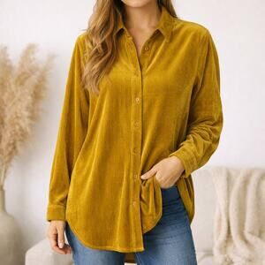 Philosophy Amber Yellow Velvet Textured Boyfriend Shirt Women’s L
